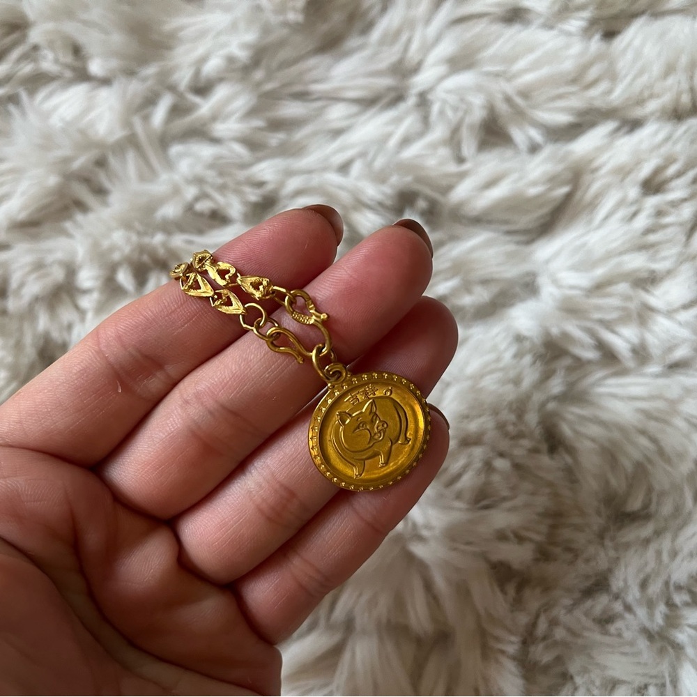 24k Chinese zodiac pig pendant necklace 16 grams - Picture 6 of 8